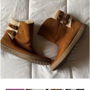 Ugg Koolaburra Tan Ankle Boots with Cream Accents